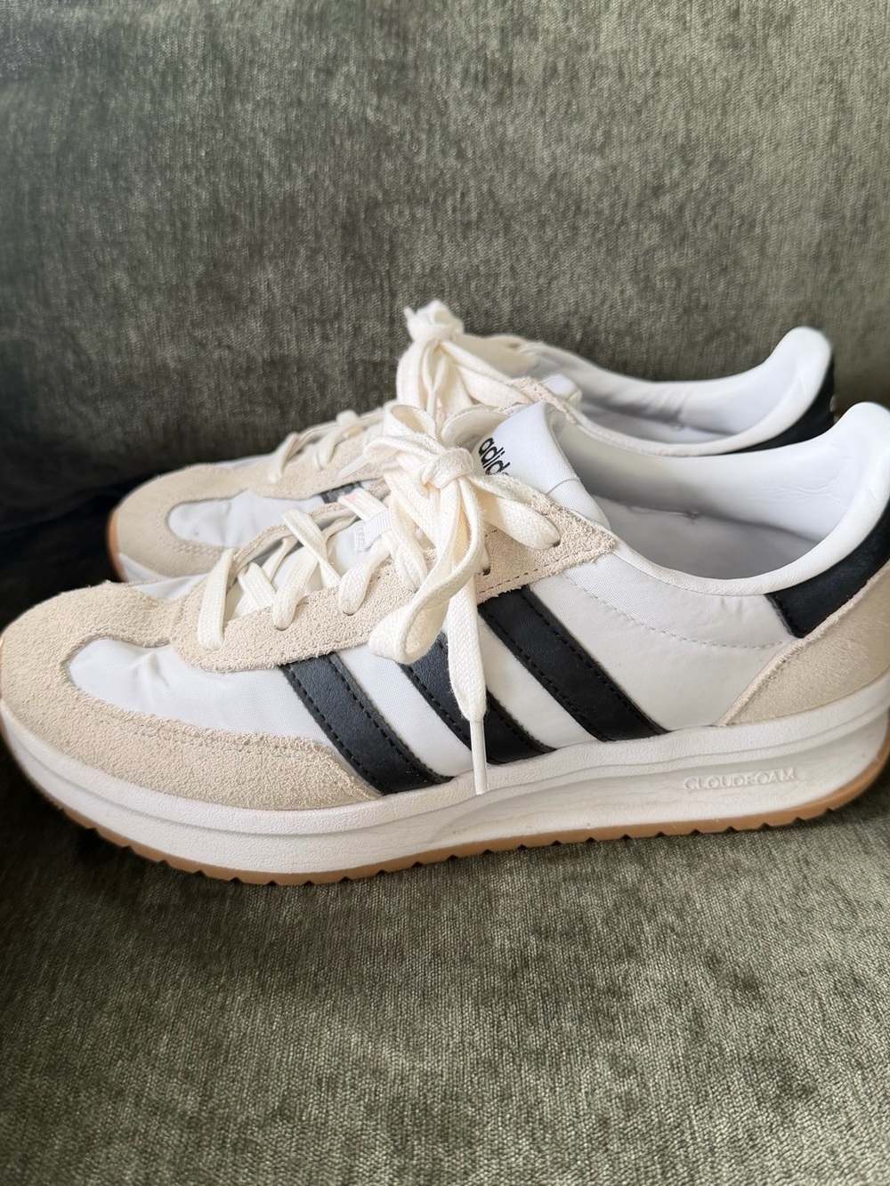 adidas White, Black & Beige Retro Runner Sneakers - Picture 4 of 5
